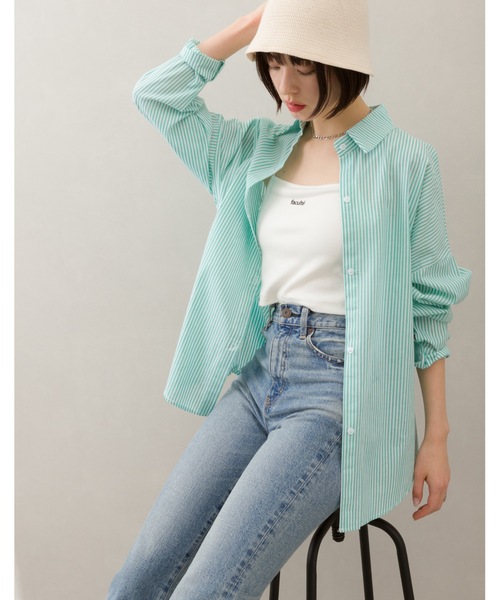 SpRay(スプレイ)の「ストライプシャツ(シャツ/ブラウス・レディース・ブルー/ピンク/イエロー/オレンジ/グリーン/ブラック・FREE)」の14枚目の写真