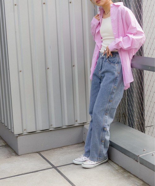 SpRay(スプレイ)の「ストライプシャツ(シャツ/ブラウス・レディース・ブルー/ピンク/イエロー/オレンジ/グリーン/ブラック・FREE)」の11枚目の写真