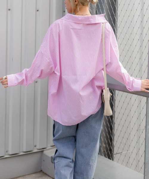 SpRay(スプレイ)の「ストライプシャツ(シャツ/ブラウス・レディース・ブルー/ピンク/イエロー/オレンジ/グリーン/ブラック・FREE)」の12枚目の写真