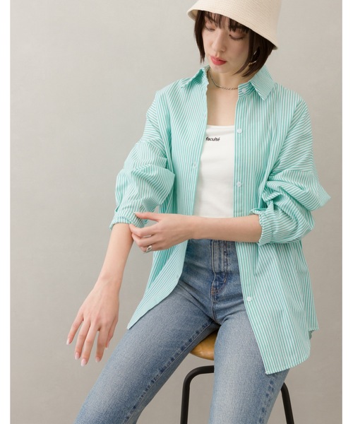 SpRay(スプレイ)の「ストライプシャツ(シャツ/ブラウス・レディース・ブルー/ピンク/イエロー/オレンジ/グリーン/ブラック・FREE)」の18枚目の写真