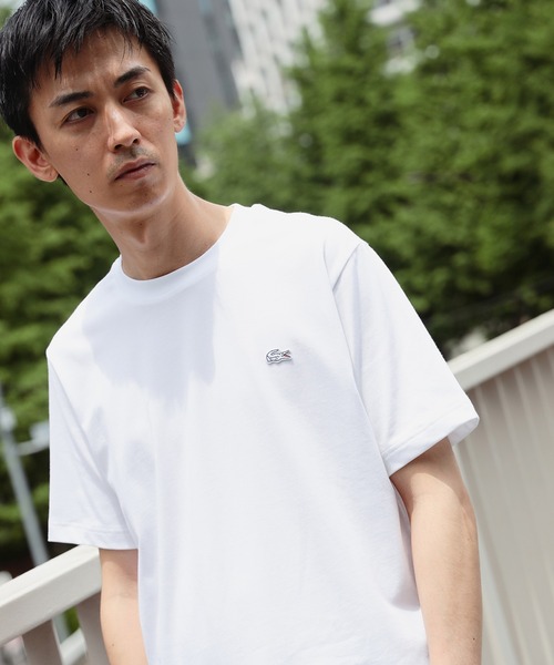 LACOSTE★メンズ 半袖 ロゴ クルーネック トップス Tシャツ★白 LACOSTE tシャツ アウトラインクロッククルーネック半袖Tシャツ