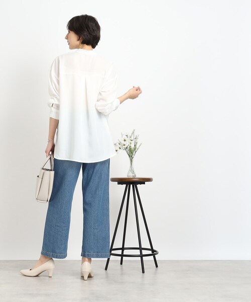 DRESKIP（ドレスキップ）の「◆【優しい風合いの上品さ】スタンドプチフリル ブラウス（シャツ/ブラウス・レディース・ライトグリーン/オフホワイト/ベージュ/ブラック・00）」の9枚目の写真