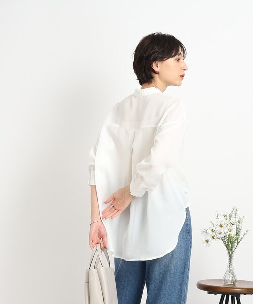 DRESKIP（ドレスキップ）の「◆【優しい風合いの上品さ】スタンドプチフリル ブラウス（シャツ/ブラウス・レディース・ライトグリーン/オフホワイト/ベージュ/ブラック・00）」の19枚目の写真
