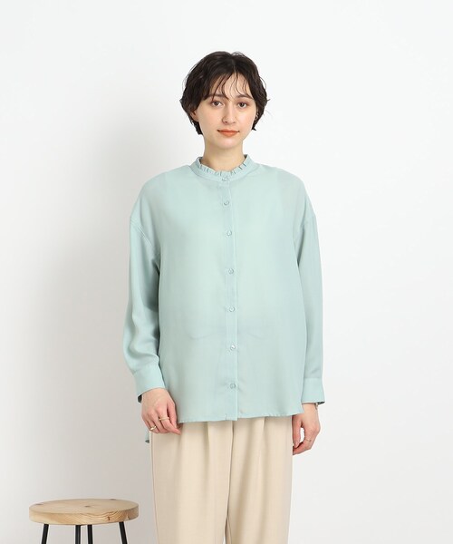 DRESKIP（ドレスキップ）の「◆【優しい風合いの上品さ】スタンドプチフリル ブラウス（シャツ/ブラウス・レディース・ライトグリーン/オフホワイト/ベージュ/ブラック・00）」の8枚目の写真