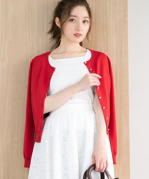 MISCH MASCH(ミッシュマッシュ)の「接触冷感ベーシックビジューカーディガン(カーディガン/ボレロ・レディース・ベージュ/ブラウン/レッド/グリーン/ピンク/オレンジ/ブルー/ライトブルー/ブラック/ホワイト・MEDIUM)」の9枚目の写真