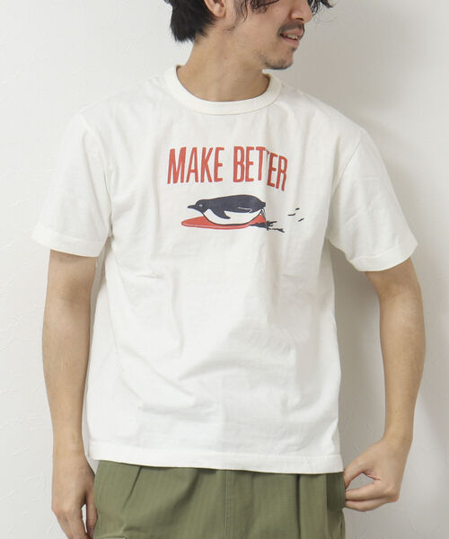 BARNS OUTFITTERS(バーンズアウトフィッターズ)の「【BARNS OUTFITTERS/バーンズ】別注吊り編みTシャツ MAKE BETTER(Tシャツ/カットソー・メンズ・グレイッシュブルー/グリーン/ホワイト/キナリ・S/M/L/XL)」の2枚目の写真