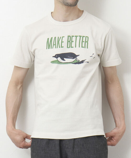 BARNS OUTFITTERS(バーンズアウトフィッターズ)の「【BARNS OUTFITTERS/バーンズ】別注吊り編みTシャツ MAKE BETTER(Tシャツ/カットソー・メンズ・グレイッシュブルー/グリーン/ホワイト/キナリ・S/M/L/XL)」の3枚目の写真
