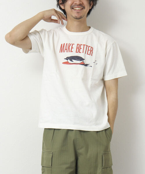 BARNS OUTFITTERS(バーンズアウトフィッターズ)の「【BARNS OUTFITTERS/バーンズ】別注吊り編みTシャツ MAKE BETTER(Tシャツ/カットソー・メンズ・グレイッシュブルー/グリーン/ホワイト/キナリ・S/M/L/XL)」の5枚目の写真