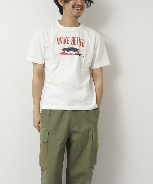 BARNS OUTFITTERS(バーンズアウトフィッターズ)の「【BARNS OUTFITTERS/バーンズ】別注吊り編みTシャツ MAKE BETTER(Tシャツ/カットソー・メンズ・グレイッシュブルー/グリーン/ホワイト/キナリ・S/M/L/XL)」の6枚目の写真