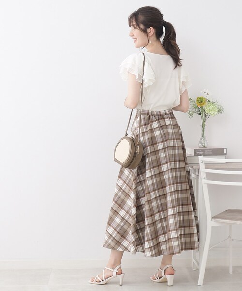 couture brooch（クチュールブローチ）の「◆【目を惹く配色】マドラスチェック柄フレアスカート（スカート・レディース・ピンク系6/ブラウン系その他3/ブルー系1・36/38/40/42）」の14枚目の写真