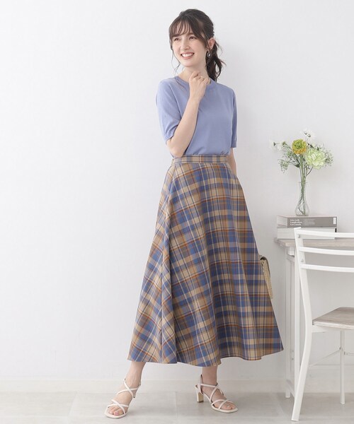 couture brooch（クチュールブローチ）の「◆【目を惹く配色】マドラスチェック柄フレアスカート（スカート・レディース・ピンク系6/ブラウン系その他3/ブルー系1・36/38/40/42）」の16枚目の写真