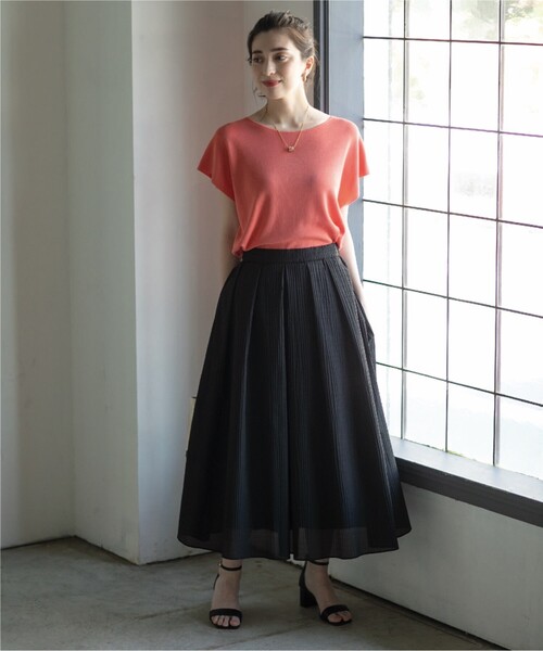 OPAQUE.CLIP(オペークドットクリップ)の「◆≪ヒルナンデス!で紹介≫ シアーギンガムチェックフレアスカート【洗濯機洗い可】(スカート・レディース・ブラック系1/ライトグリーン系1・36/38/40)」の4枚目の写真