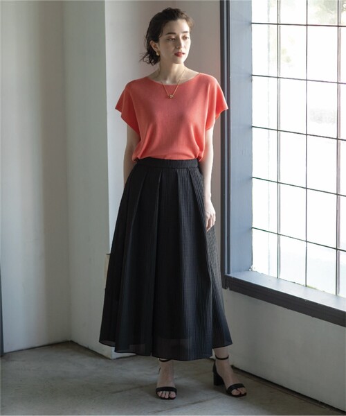 OPAQUE.CLIP(オペークドットクリップ)の「◆≪ヒルナンデス!で紹介≫ シアーギンガムチェックフレアスカート【洗濯機洗い可】(スカート・レディース・ブラック系1/ライトグリーン系1・36/38/40)」の7枚目の写真