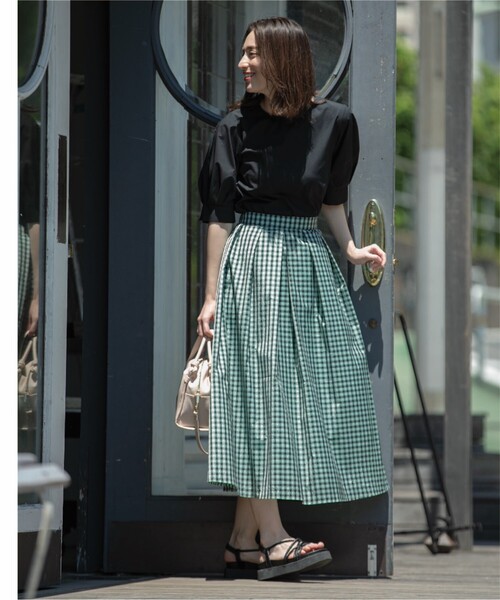 OPAQUE.CLIP(オペークドットクリップ)の「◆≪ヒルナンデス!で紹介≫ シアーギンガムチェックフレアスカート【洗濯機洗い可】(スカート・レディース・ブラック系1/ライトグリーン系1・36/38/40)」の18枚目の写真
