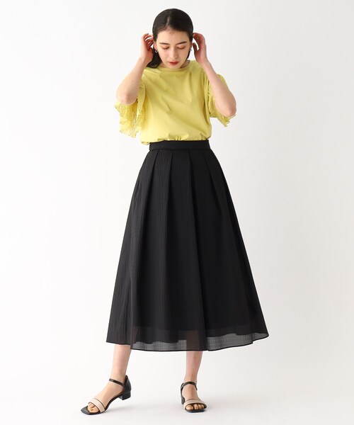 OPAQUE.CLIP(オペークドットクリップ)の「◆≪ヒルナンデス!で紹介≫ シアーギンガムチェックフレアスカート【洗濯機洗い可】(スカート・レディース・ブラック系1/ライトグリーン系1・36/38/40)」の20枚目の写真