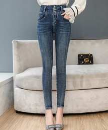 Jasmine Grandiflorum（ジャスミングランディフローラム）の「【Jasmine】３列ボタンハイウエストフィットデニム（デニムパンツ）」