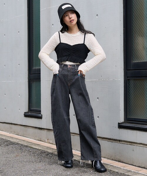 FREAK'S STORE(フリークスストア)の「ミニフリルロングスリーブTシャツ(Tシャツ/カットソー・レディース・オフホワイト/ブラック/ピンク・フリ-)」の10枚目の写真