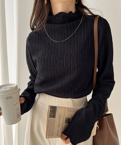 GeeRA（ジーラ）の「【新色追加】前後２wayメロウハイネックカットソー（Tシャツ/カットソー・レディース・ブラック/モカ/ブルー/アイボリー/ライトグレー/グレイッシュベージュ・SMALL/X-LARGE/MEDIUM/LARGE）」の7枚目の写真