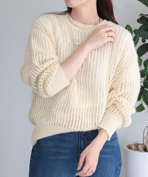 fredy emue（フレディエミュ）の「ウール混メッシュニットプルオーバー（ニット/セーター・レディース・チャコールグレー/ミント/オレンジ/アイボリー・38）」の2枚目の写真