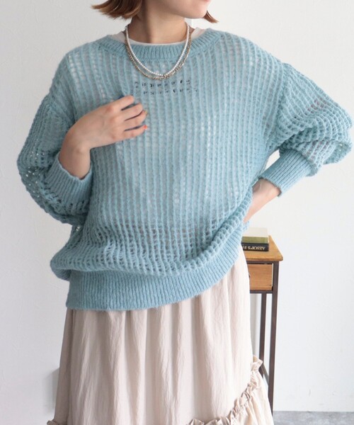 fredy emue（フレディエミュ）の「ウール混メッシュニットプルオーバー（ニット/セーター・レディース・チャコールグレー/ミント/オレンジ/アイボリー・38）」の3枚目の写真