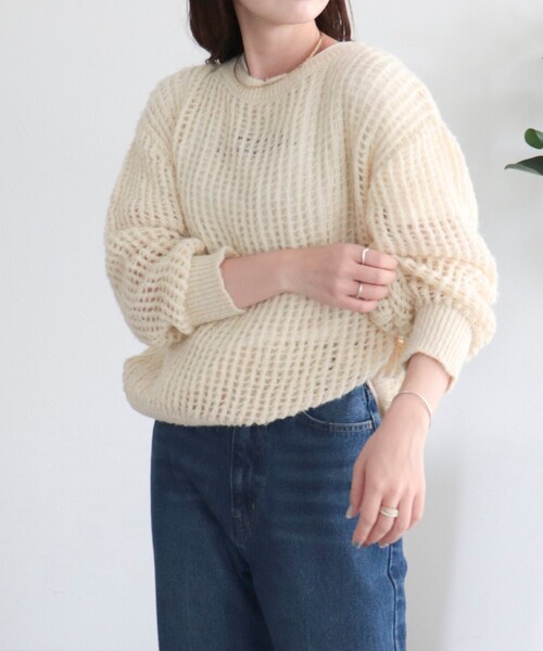 fredy emue（フレディエミュ）の「ウール混メッシュニットプルオーバー（ニット/セーター・レディース・チャコールグレー/ミント/オレンジ/アイボリー・38）」の14枚目の写真