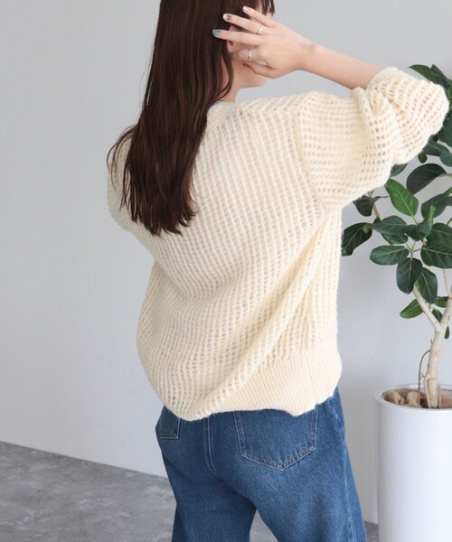 fredy emue（フレディエミュ）の「ウール混メッシュニットプルオーバー（ニット/セーター・レディース・チャコールグレー/ミント/オレンジ/アイボリー・38）」の20枚目の写真