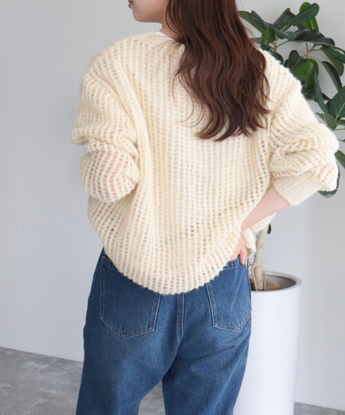 fredy emue（フレディエミュ）の「ウール混メッシュニットプルオーバー（ニット/セーター・レディース・チャコールグレー/ミント/オレンジ/アイボリー・38）」の21枚目の写真