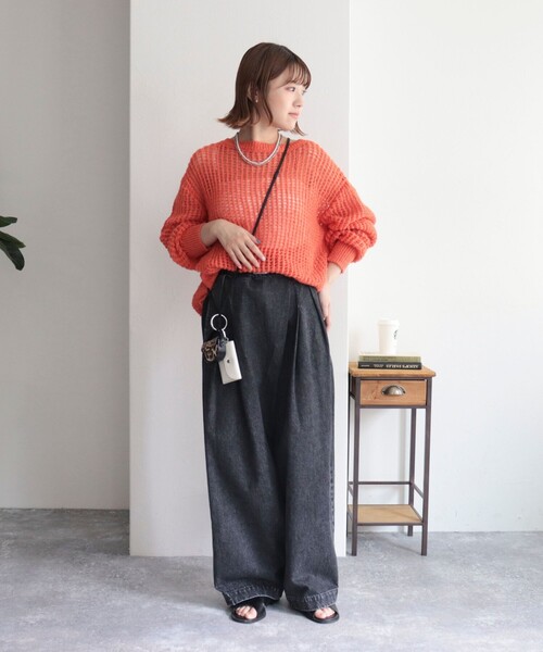 fredy emue（フレディエミュ）の「ウール混メッシュニットプルオーバー（ニット/セーター・レディース・チャコールグレー/ミント/オレンジ/アイボリー・38）」の22枚目の写真