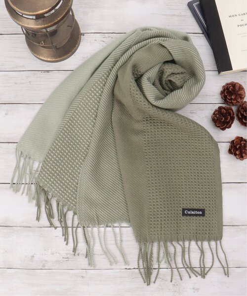 ikka（イッカ）の「【抗菌防臭】編地切り替えワイドマフラー（マフラー・メンズ・モカ/ブラック・FREE）」の7枚目の写真