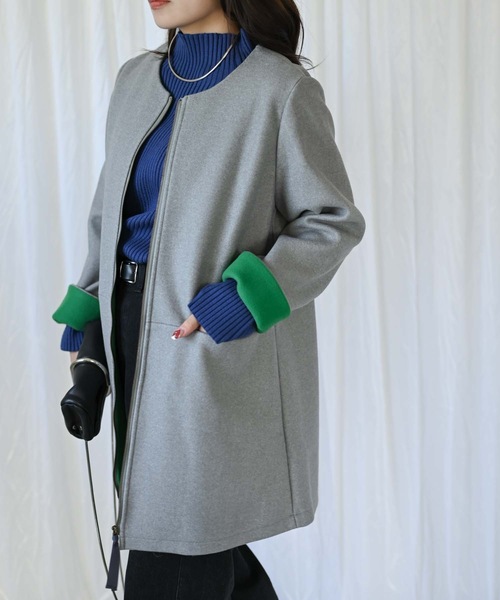 レザーライク ノーカラー ミドル コート UNITED ARROWS（ユナイテッドアローズ）の「レザーライク ミドルコート