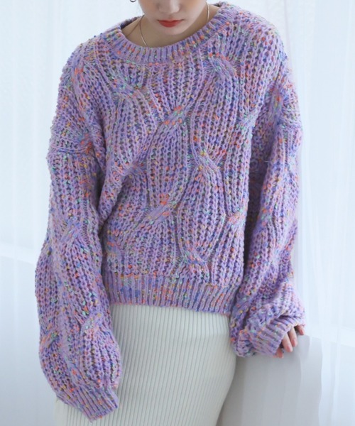 LAFFMO(ラフモ)の「ミックスカラーニット(ニット/セーター・レディース・グリーン/ピンク/パープル/ベージュ・F)」の3枚目の写真