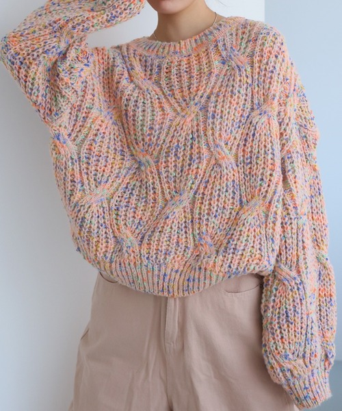 LAFFMO(ラフモ)の「ミックスカラーニット(ニット/セーター・レディース・グリーン/ピンク/パープル/ベージュ・F)」の4枚目の写真