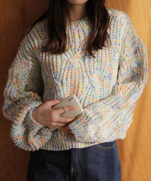 LAFFMO(ラフモ)の「ミックスカラーニット(ニット/セーター・レディース・グリーン/ピンク/パープル/ベージュ・F)」の15枚目の写真