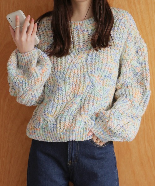 LAFFMO(ラフモ)の「ミックスカラーニット(ニット/セーター・レディース・グリーン/ピンク/パープル/ベージュ・F)」の17枚目の写真