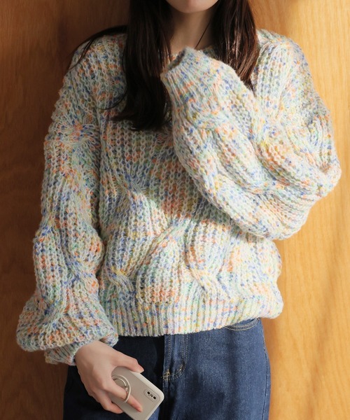 LAFFMO(ラフモ)の「ミックスカラーニット(ニット/セーター・レディース・グリーン/ピンク/パープル/ベージュ・F)」の18枚目の写真