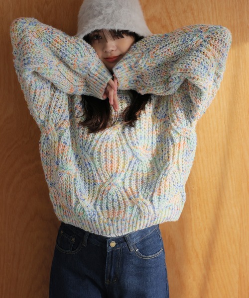 LAFFMO(ラフモ)の「ミックスカラーニット(ニット/セーター・レディース・グリーン/ピンク/パープル/ベージュ・F)」の21枚目の写真