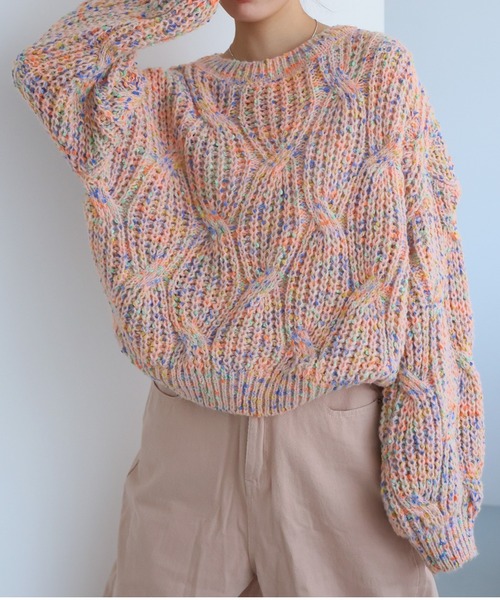 LAFFMO(ラフモ)の「ミックスカラーニット(ニット/セーター・レディース・グリーン/ピンク/パープル/ベージュ・F)」の5枚目の写真