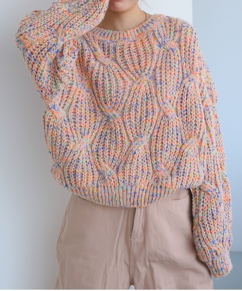 LAFFMO(ラフモ)の「ミックスカラーニット(ニット/セーター・レディース・グリーン/ピンク/パープル/ベージュ・F)」の6枚目の写真