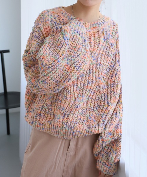 LAFFMO(ラフモ)の「ミックスカラーニット(ニット/セーター・レディース・グリーン/ピンク/パープル/ベージュ・F)」の7枚目の写真