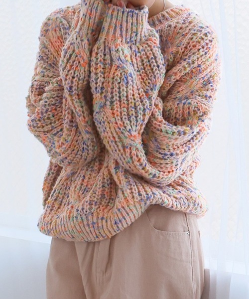 LAFFMO(ラフモ)の「ミックスカラーニット(ニット/セーター・レディース・グリーン/ピンク/パープル/ベージュ・F)」の9枚目の写真