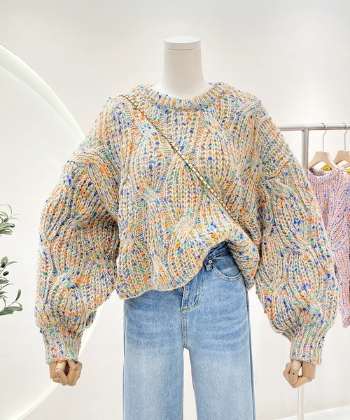 LAFFMO(ラフモ)の「ミックスカラーニット(ニット/セーター・レディース・グリーン/ピンク/パープル/ベージュ・F)」の10枚目の写真