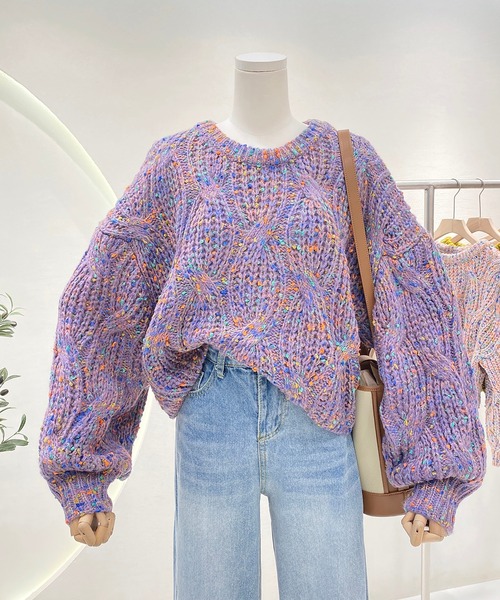 LAFFMO(ラフモ)の「ミックスカラーニット(ニット/セーター・レディース・グリーン/ピンク/パープル/ベージュ・F)」の12枚目の写真