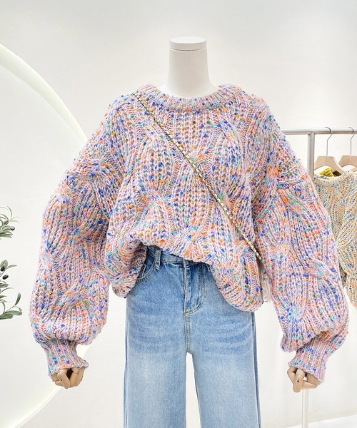 LAFFMO(ラフモ)の「ミックスカラーニット(ニット/セーター・レディース・グリーン/ピンク/パープル/ベージュ・F)」の13枚目の写真