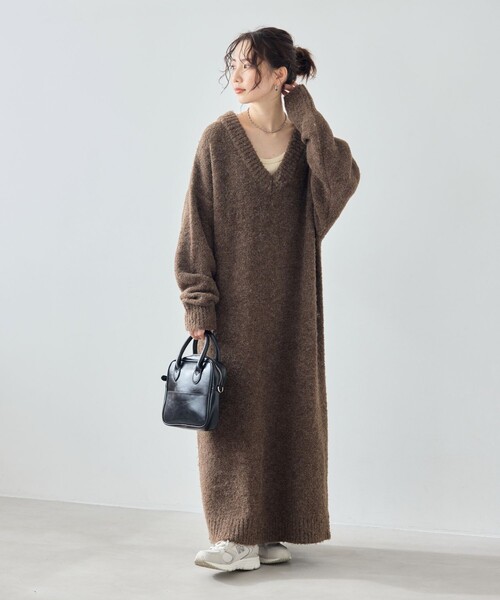 FREAK'S STORE(フリークスストア)の「限定展開 ミニブークレ Vネック ニットワンピース(ワンピース・レディース・ナチュラル/イエロー/ブラウン/ブラック・フリ-)」の16枚目の写真