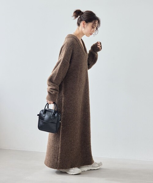 FREAK'S STORE(フリークスストア)の「限定展開 ミニブークレ Vネック ニットワンピース(ワンピース・レディース・ナチュラル/イエロー/ブラウン/ブラック・フリ-)」の18枚目の写真