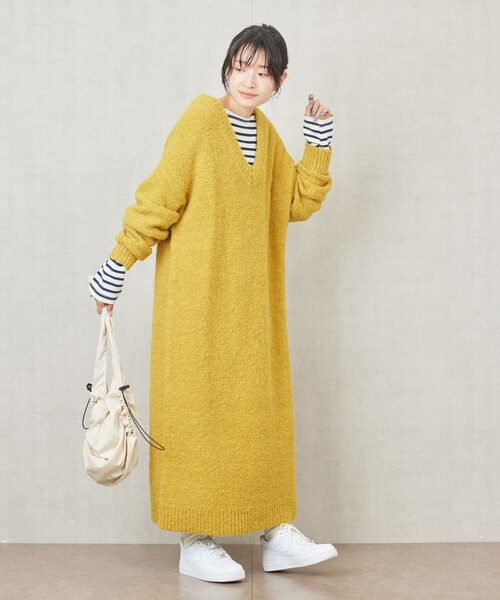 FREAK'S STORE(フリークスストア)の「限定展開 ミニブークレ Vネック ニットワンピース(ワンピース・レディース・ナチュラル/イエロー/ブラウン/ブラック・フリ-)」の22枚目の写真