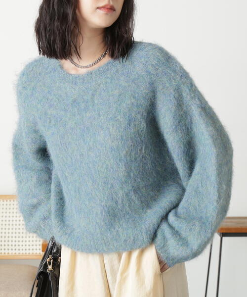 FREE'S MART（フリーズマート）の「◆［ＷＥＢ限定］ウール混リサイクルエコシャギーショート丈ニット（ニット/セーター・レディース・グリーン/グレー/ベージュ/レッド・FREE）」の3枚目の写真