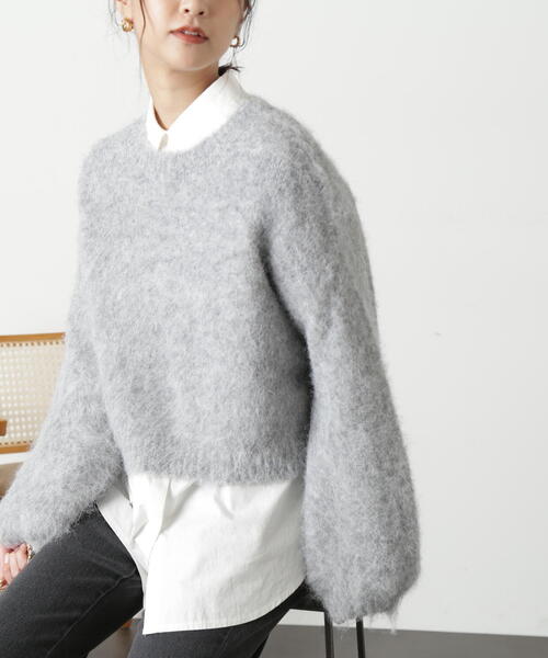 FREE'S MART（フリーズマート）の「◆［ＷＥＢ限定］ウール混リサイクルエコシャギーショート丈ニット（ニット/セーター・レディース・グリーン/グレー/ベージュ/レッド・FREE）」の7枚目の写真