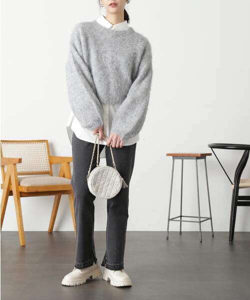 FREE'S MART（フリーズマート）の「◆［ＷＥＢ限定］ウール混リサイクルエコシャギーショート丈ニット（ニット/セーター・レディース・グリーン/グレー/ベージュ/レッド・FREE）」の8枚目の写真