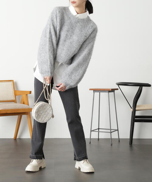 FREE'S MART（フリーズマート）の「◆［ＷＥＢ限定］ウール混リサイクルエコシャギーショート丈ニット（ニット/セーター・レディース・グリーン/グレー/ベージュ/レッド・FREE）」の11枚目の写真